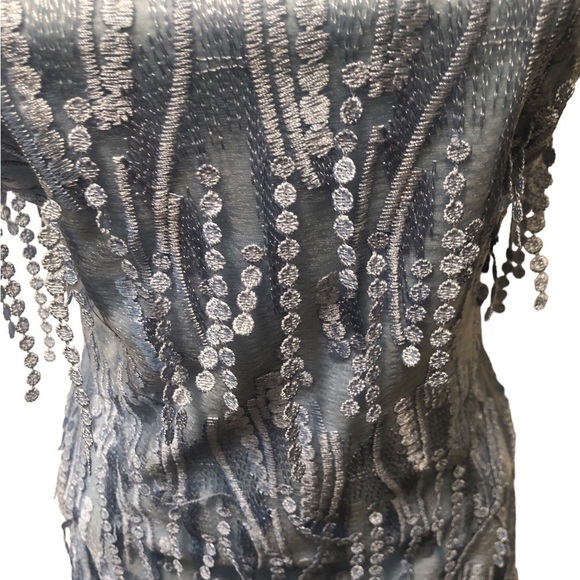 Lulus Making Magic Strappy Mini Dress XL Shimmery Fringe Ice Blue Criss Cross - Picture 10 of 10